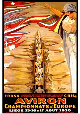 Aviron, 1930, Championnats d'Europe, Vintage Poster