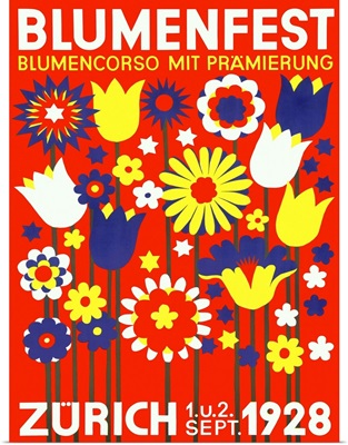 Blumenfest, Bloomfest Zurich, 1928, Vintage Poster