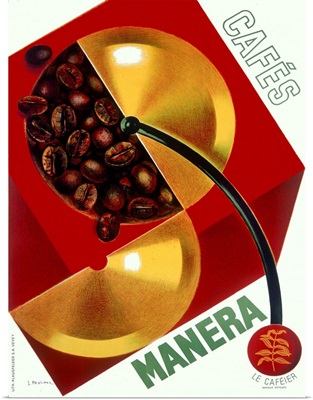 Cafe Manera, Coffee Bean, Vintage Poster