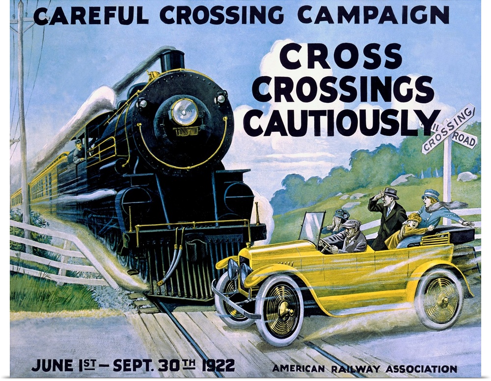 Careful Crossing Campaign, Cross Crossing Cautiously, Vintage Poster