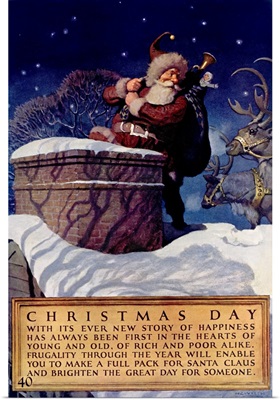 Christmas Day, National Savings Bank, Vintage Poster