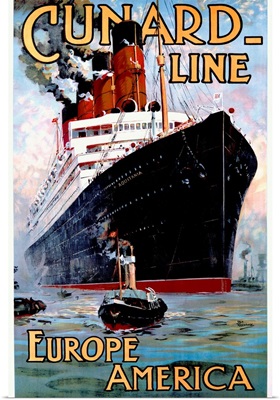 Cunard Line, Europe to America, Vintage Poster, by Odin Rosenvinge