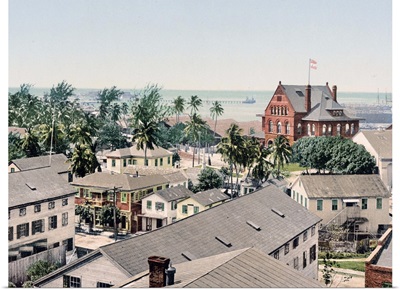 Custom House and Harbor Key West Florida Vintage Photograph