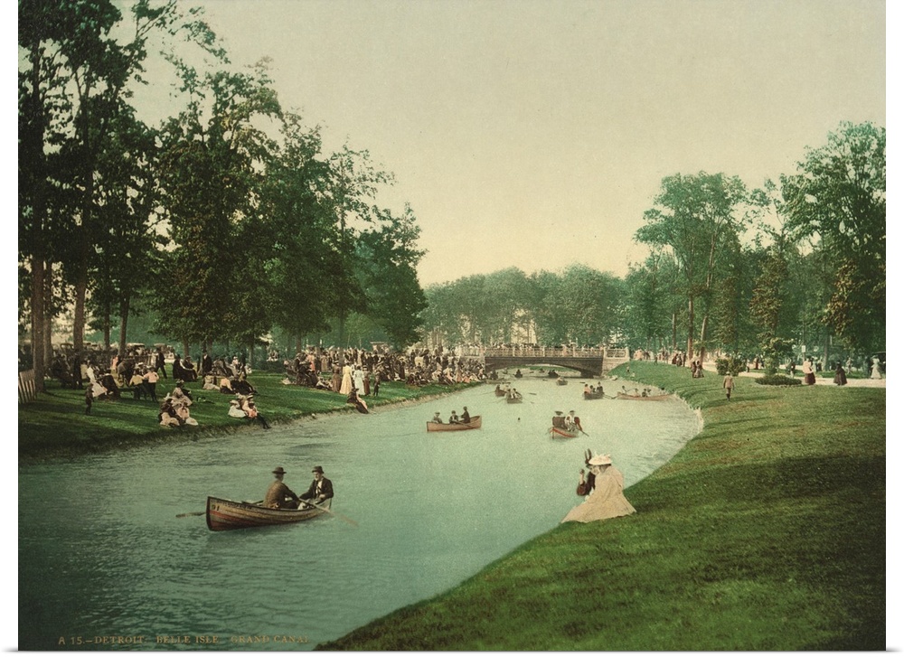 Hand colored photograph of Detroit. Belle isle, grand canal.