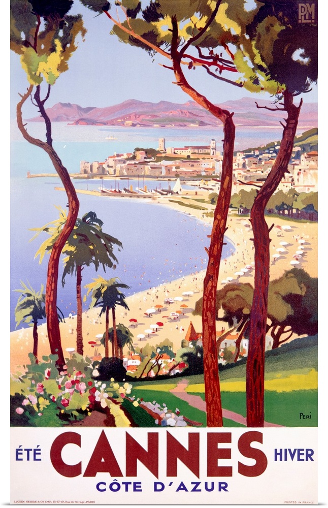 Classic travel advertisement for the Cote d'Azur often known in English as the French Riviera.