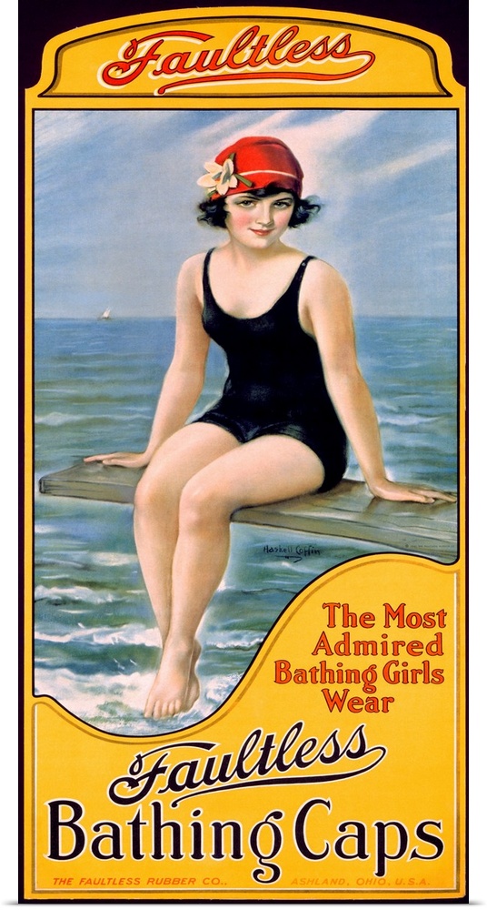 Faultess Bathing Caps, Vintage Poster, by William Haskell Coffin