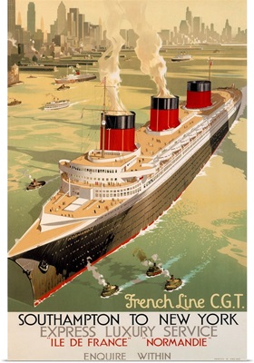 French Line C.G.T., Oceanliner, Vintage Poster