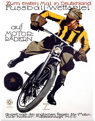 Fussball Wettspeil, auf Motorradern, Vintage Poster, by Ludwig Hohlwein