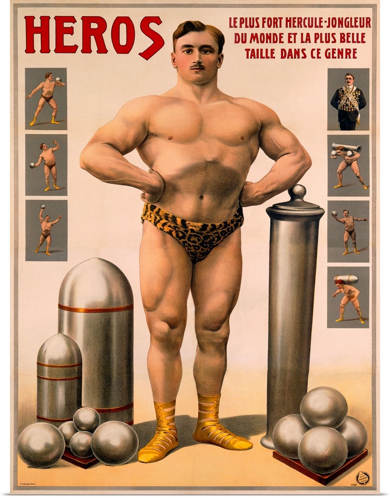 Heros Strong Man Juggler, Vintage Poster