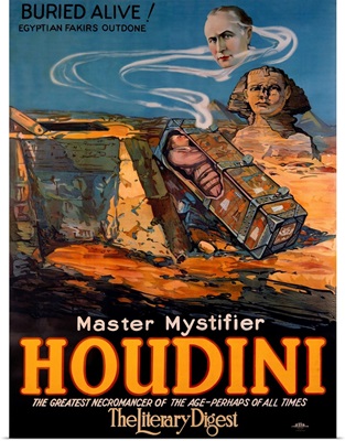 Houdini, Buried Alive, the Literary Digest, Vintage Poster