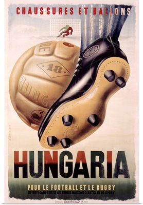 Hungaria, Football and Rugby Shoes, Vintage Poster