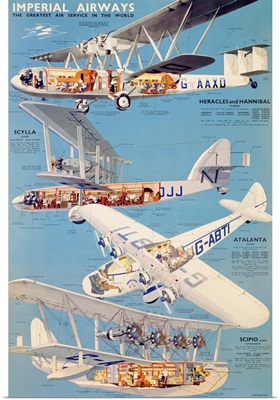 Imperial Airways, Plane Diagram, Vintage Poster