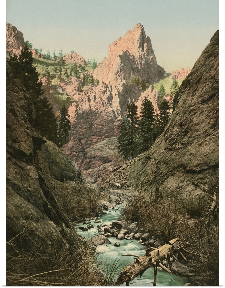 Hand colored photograph of in south Cheyenne canyon, Colorado.