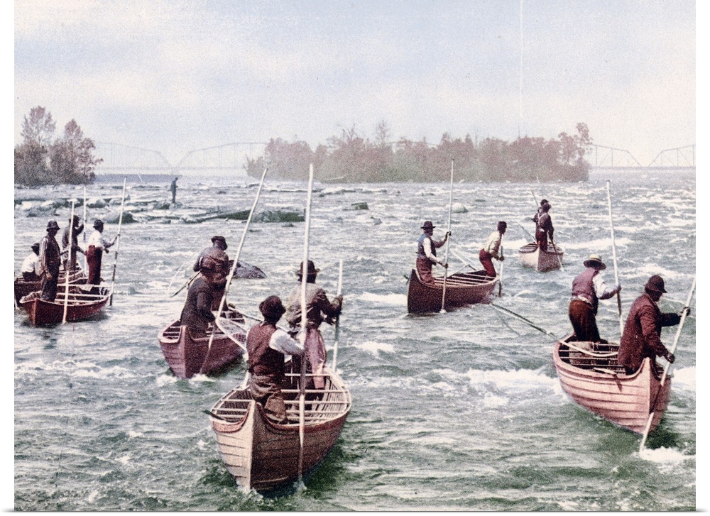 Indians Fishing at the Soo Michigan Vintage Photograph