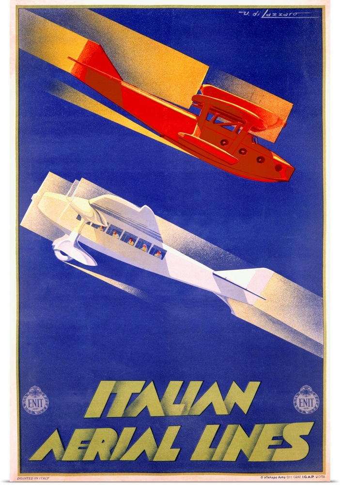 Italian Aerial Lines, Vintage Poster, by Umberto di Lazzaro