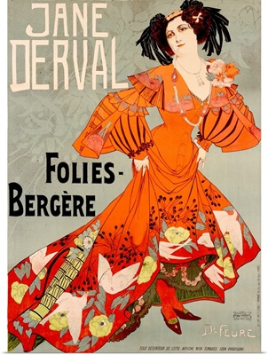 Jane Derval, Folies Bergere, Vintage Poster, by Georges de Feure