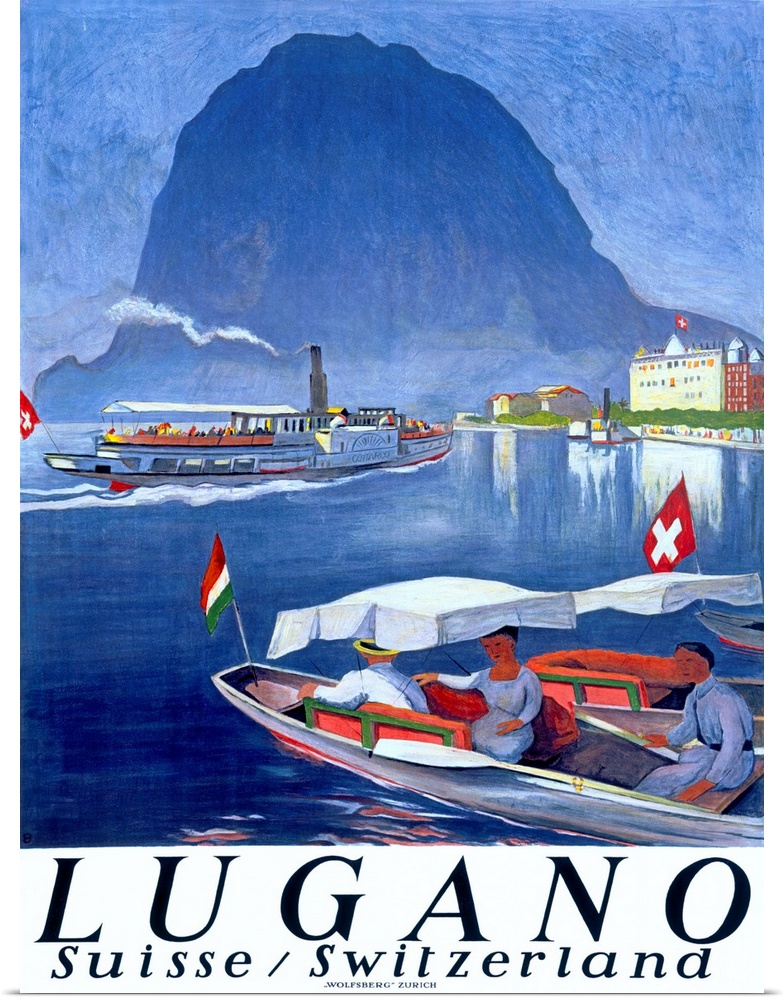Lake Lugano, Switzerland, Vintage Poster, by Otto Baumberger