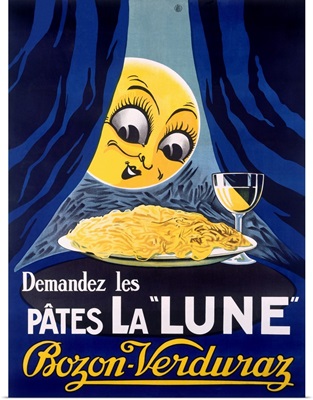 Les Pates la Lune, Pasta and Moon, Vintage Poster