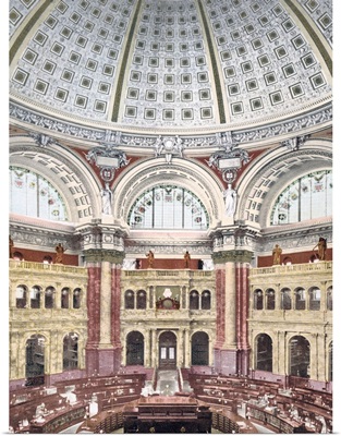 Library of Congress Reading Room in Rotunda District of Columbia Vintage Photograph