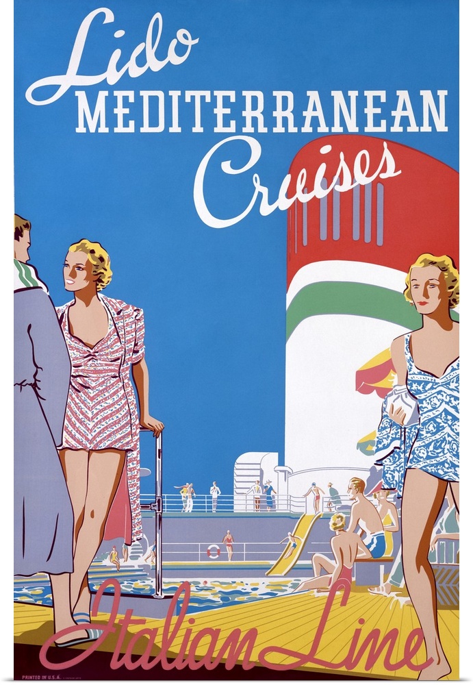 Lido Mediterranean Cruises, Italian Line, Vintage Poster