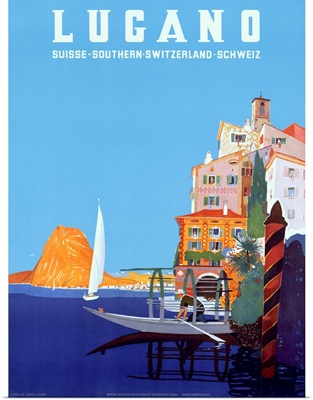 Lucano, Flying Swiss Air, Vintage Poster