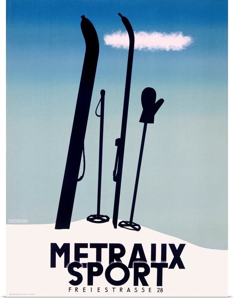 Metraux Sport, Downhil Ski, Vintage Poster