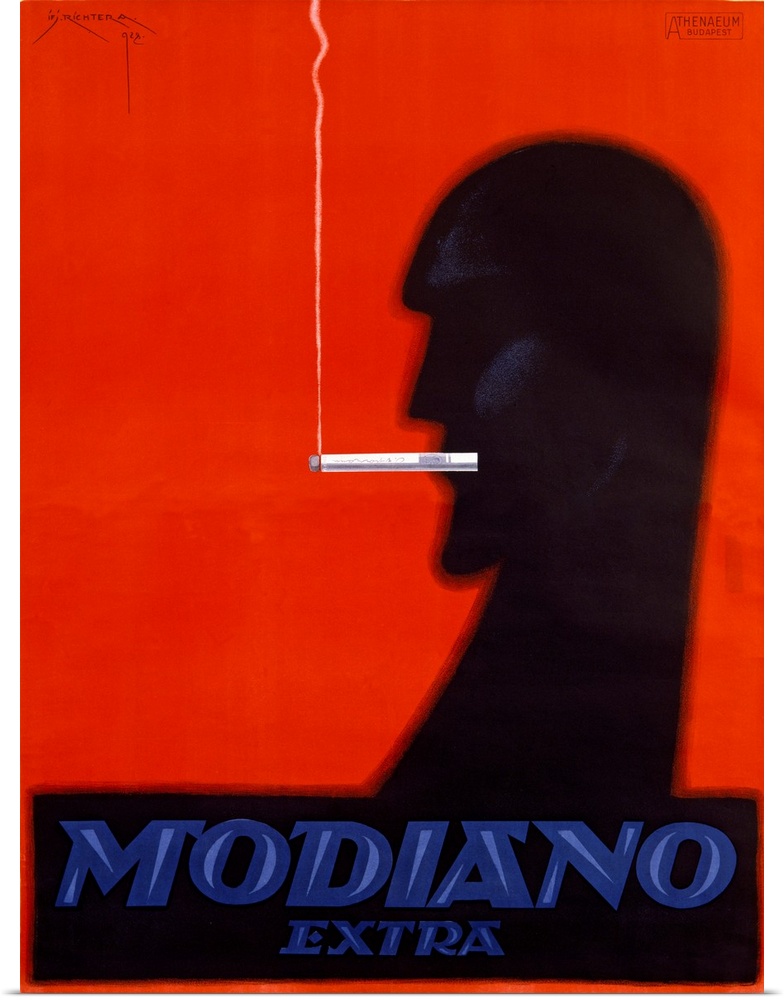 Old print advertising a cigarette brand.  There is a silhouette of man with a smoking cigarette in his mouth.