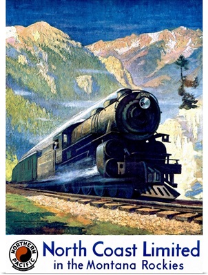 North Coast Limited Railroad, the Montana Rockies, Vintage Poster, by Krollmann
