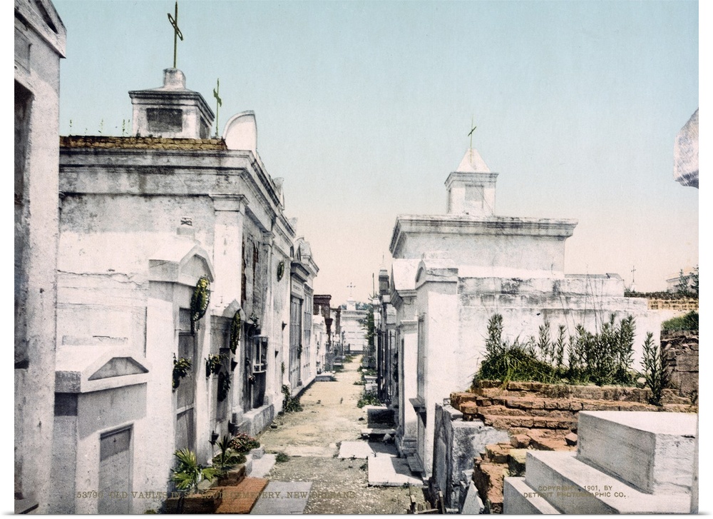 Antiqued photo of a cemetery in New Orleans printed on to canvas.