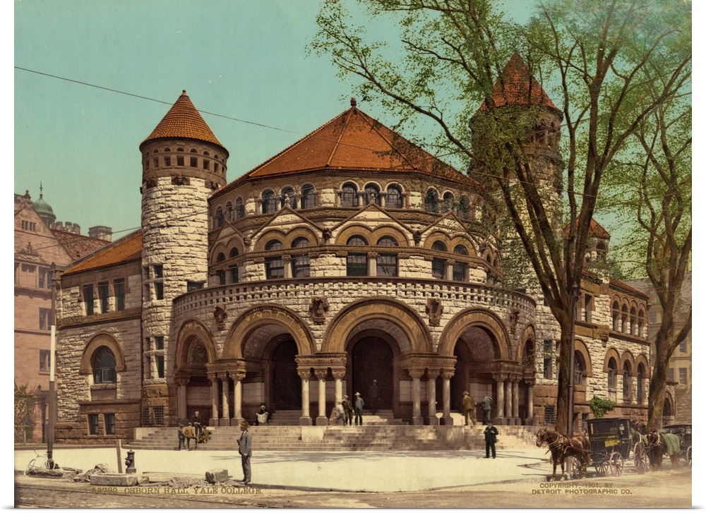 Hand colored photograph of Osborn Hall, Yale college.