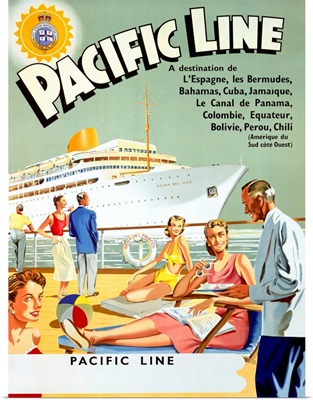 Pacific Line, Carribean Cruise, Vintage Poster