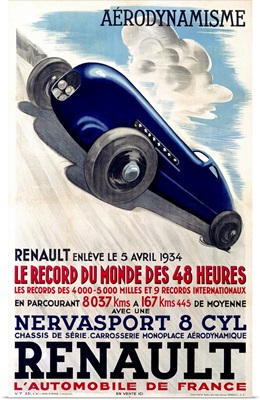 Renault, Nervasport 8 Cyl, Automobile, Vintage Poster