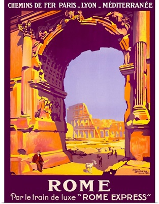 Rome, French Railway Travel on the Rome Express, Vintage Poster, by Roger Broders