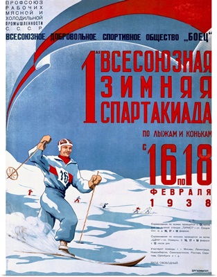 Russian, Skiing Competition, Vintage Poster