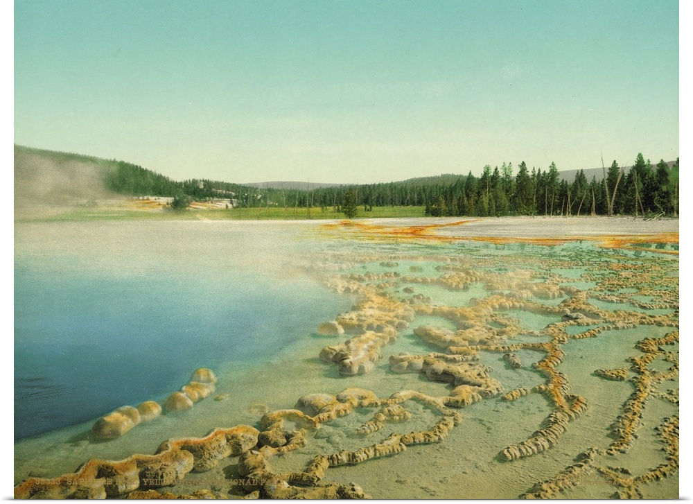 Hand colored photograph of sapphire pool, Yellowstone national park.