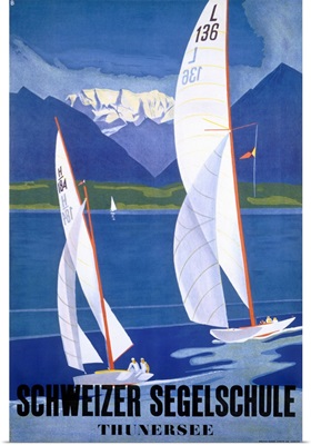 Segelschule Sailing Academy, Thunersee, Vintage Poster