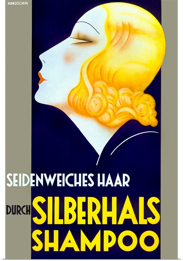 Silberhals, Silky Soft Hair Shampoo, Vintage Poster, by Handschin