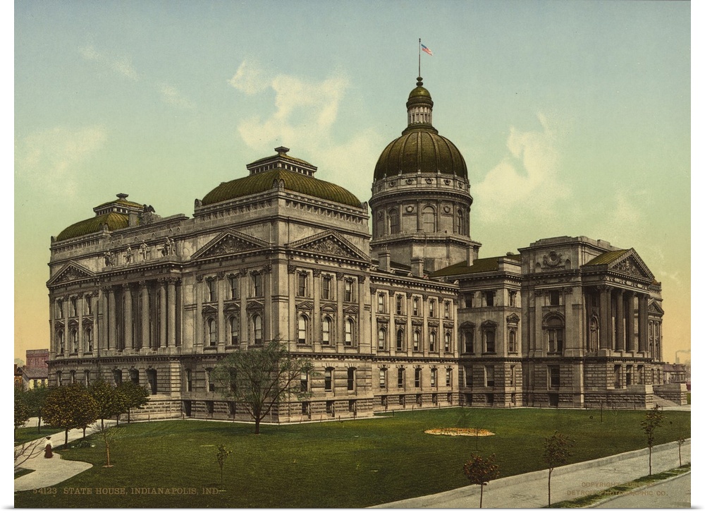 Hand colored photograph of state house, Indianapolis, Indiana.