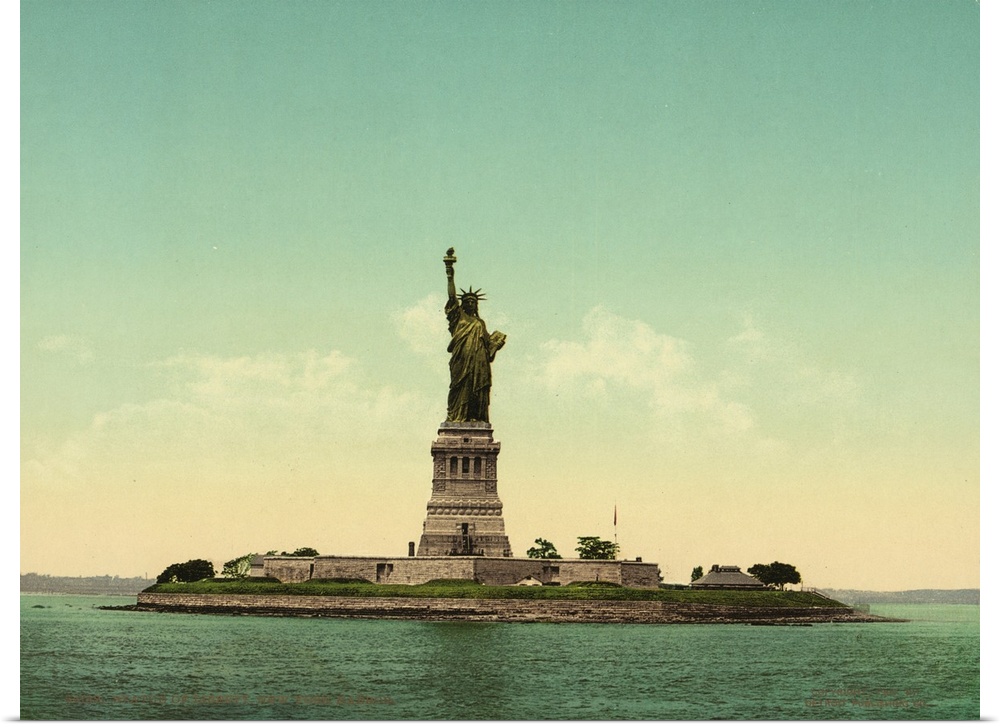 Hand colored photograph of statue of liberty, New York harbor.