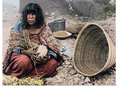 Supai Squaw Weaving Basket Cataract Canyon Arizona Vintage Photograph