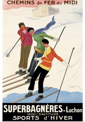 Superbagneres, People Skiing, Sports dHiver, Vintage Poster, by Leonetto Cappiello