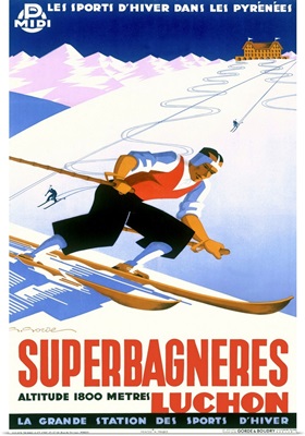Superbagneres, Skier, Vintage Poster, by Gaston Gorde