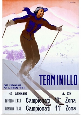 Terminillo, Woman Skiing, Vintage Poster, by Giuseppe Riccobaldi