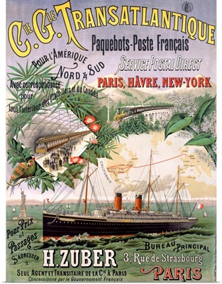 Transatlantique Ocean Liner, Vintage Poster
