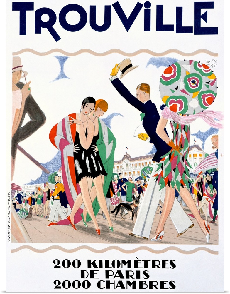 French Vintage Poster, Beach Resort, Trouville