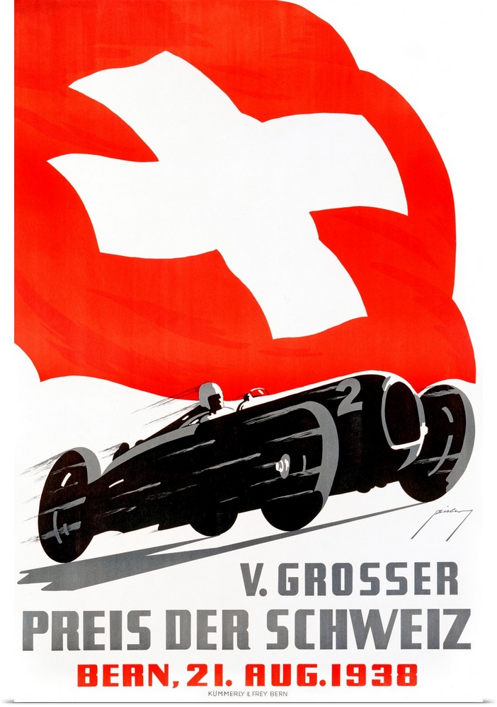 Retro styled poster printed on canvas of a racecar.