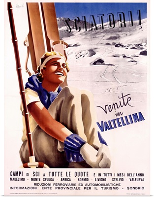 Valtellina, Sciatori, Vintage Poster, by Romola