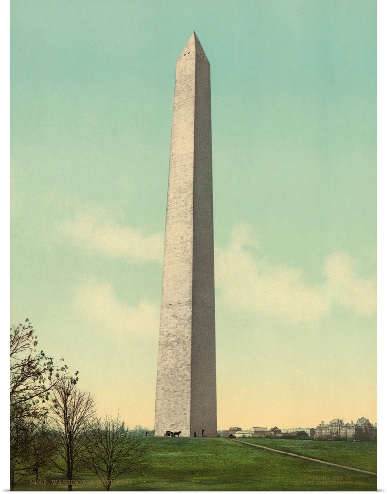 Hand colored photograph of Washington monument.