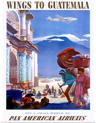 Wings to Guatemala, Pan American Airways, Vintage Poster