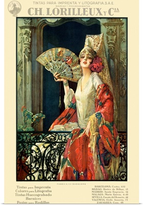 Woman with fan, CH. Lorilleaux y Cia, Vintage Poster